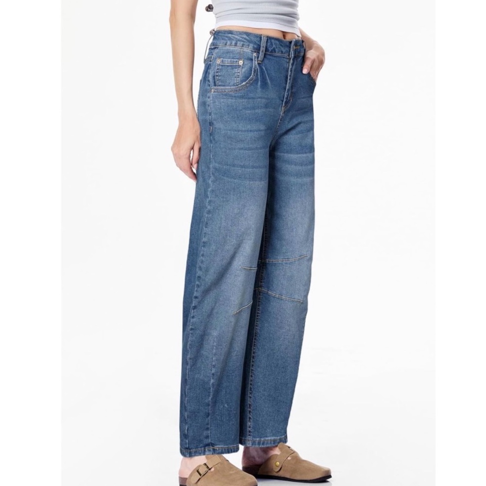 Sidefeel Women’s Barrel Jeans Cropped Ankle Wide Leg Denim Pants size 8 - Picture 2 of 9